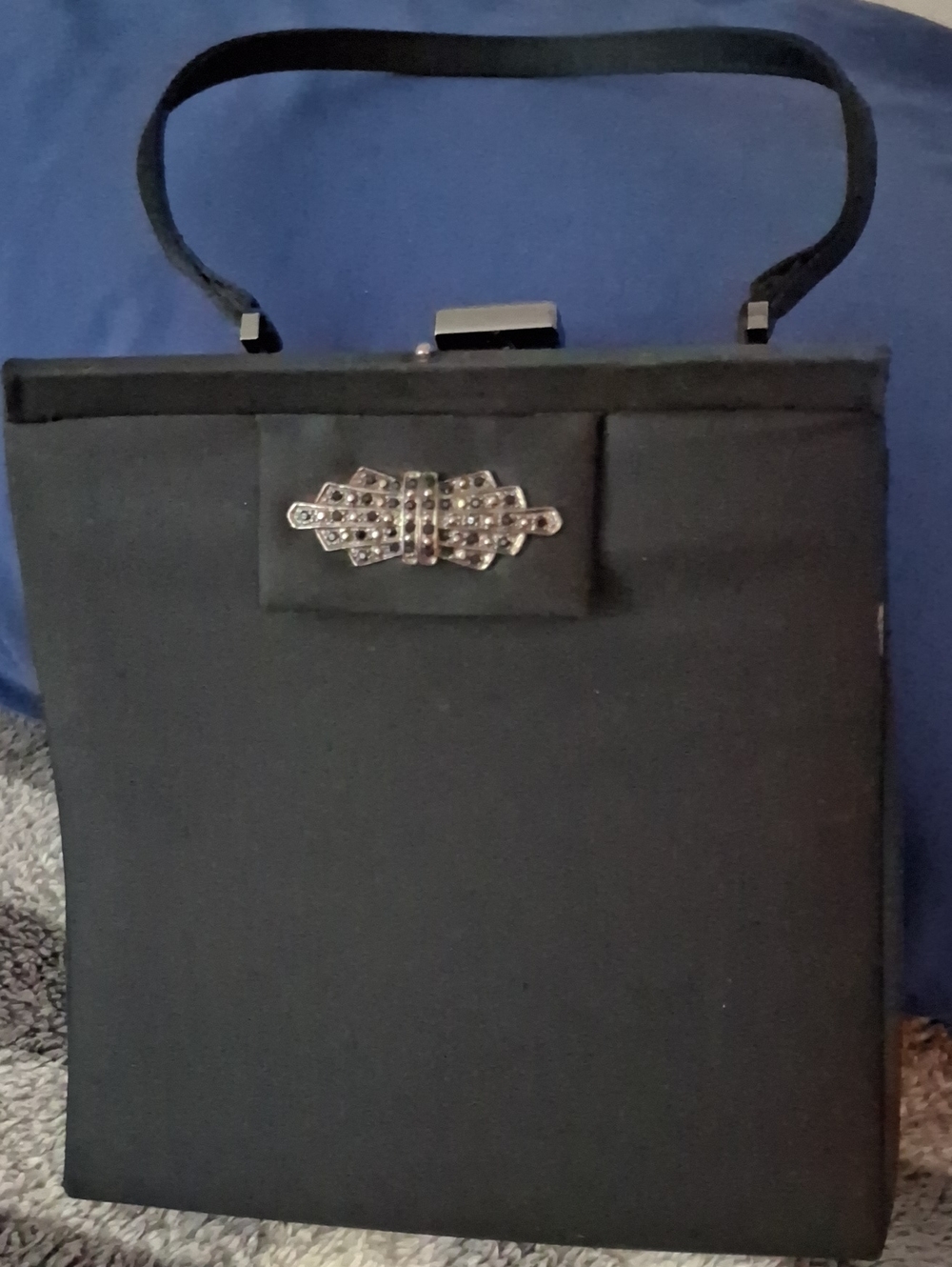 Talbots Black Evening Top-Handle Clutch with Crystal Accent